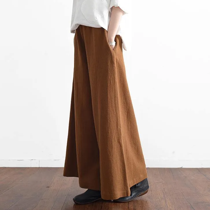 2018 spring casual linen women pants elastic waist loose fashion wide leg pants