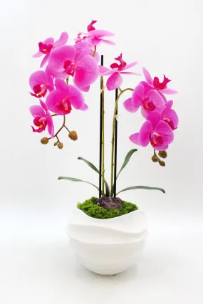 23" Artificial Purple Orchid Flower Arrangement | Amethyst Crystal Faux Floral Display | Orchids in White Vase