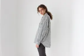 80s Striped Cotton 'Shirts at Work' Relaxed Button Up