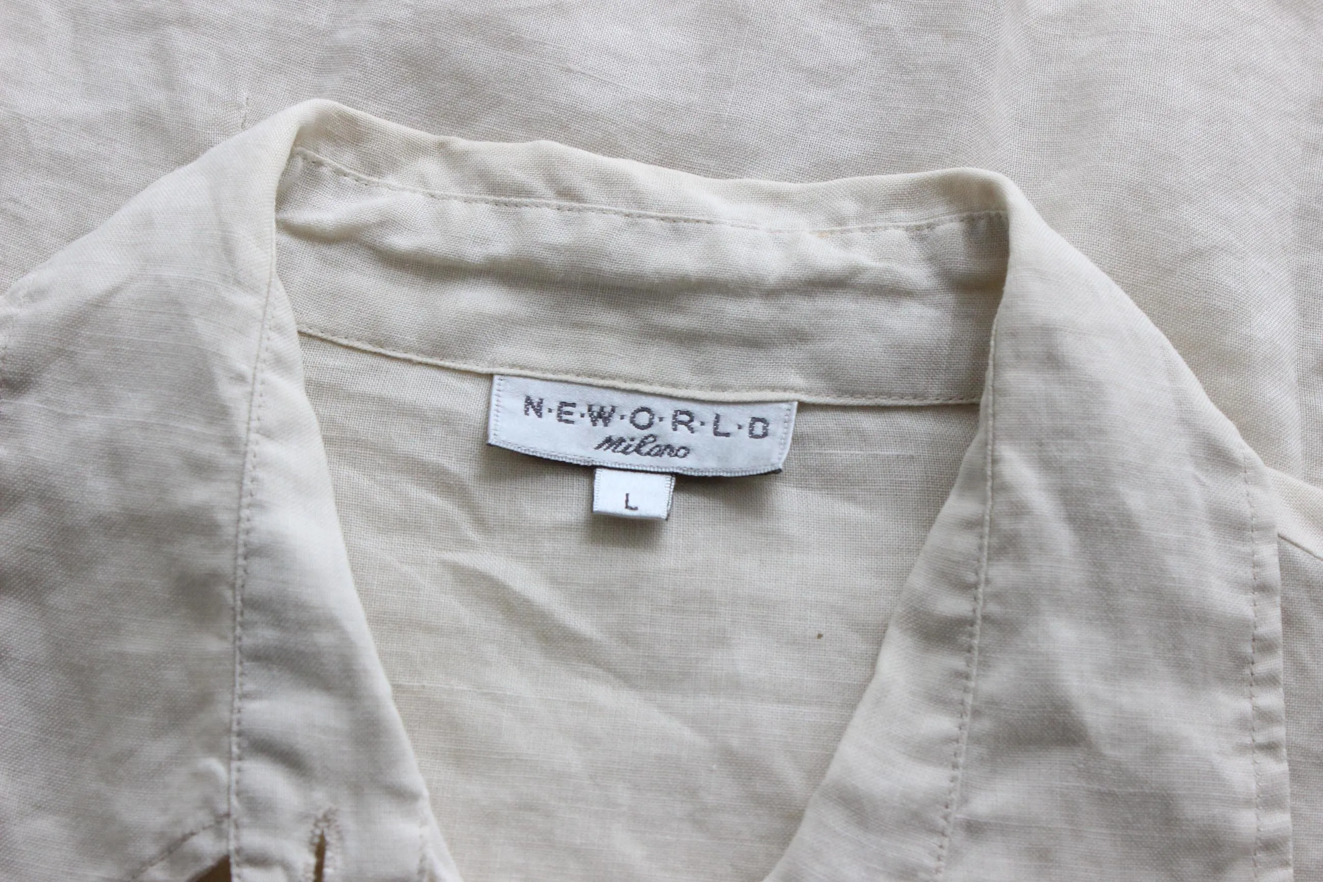 90s Neutral Linen Boxy Button Up Shirt