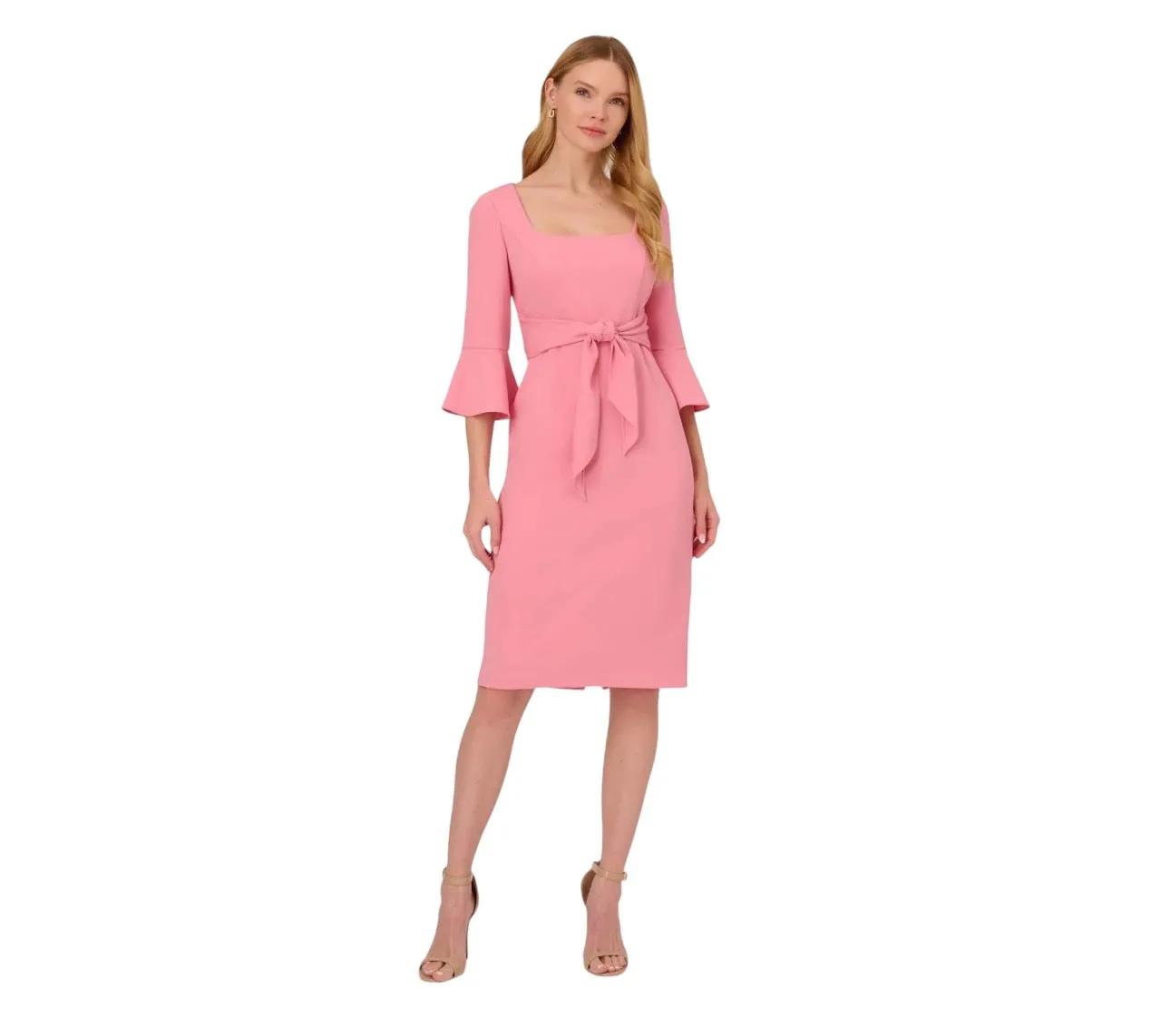 ADRIANNA PAPELL Stretch Knit Crepe Dress In Faded Rose Size 2