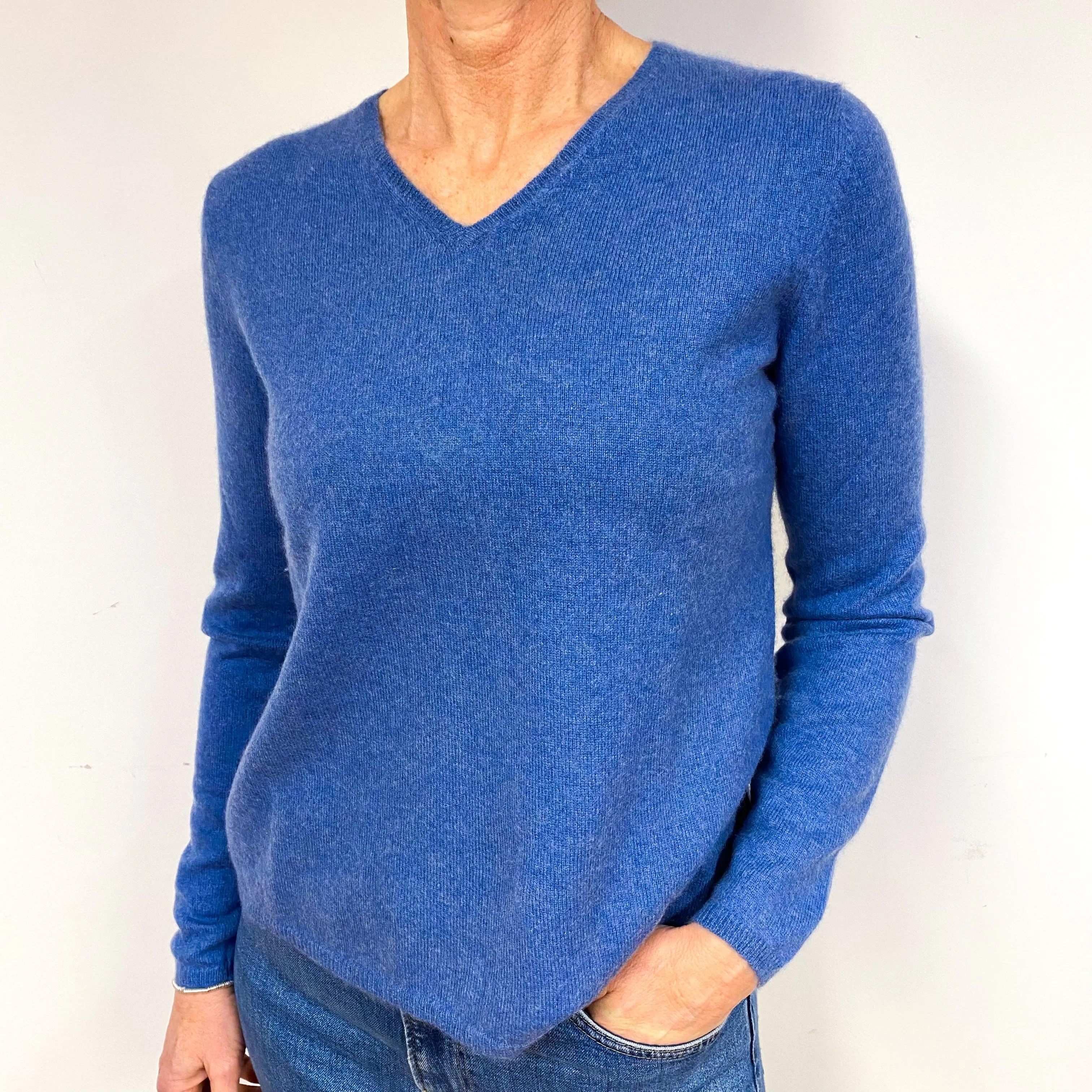 Air Force Blue Cashmere V-Neck Jumper Medium