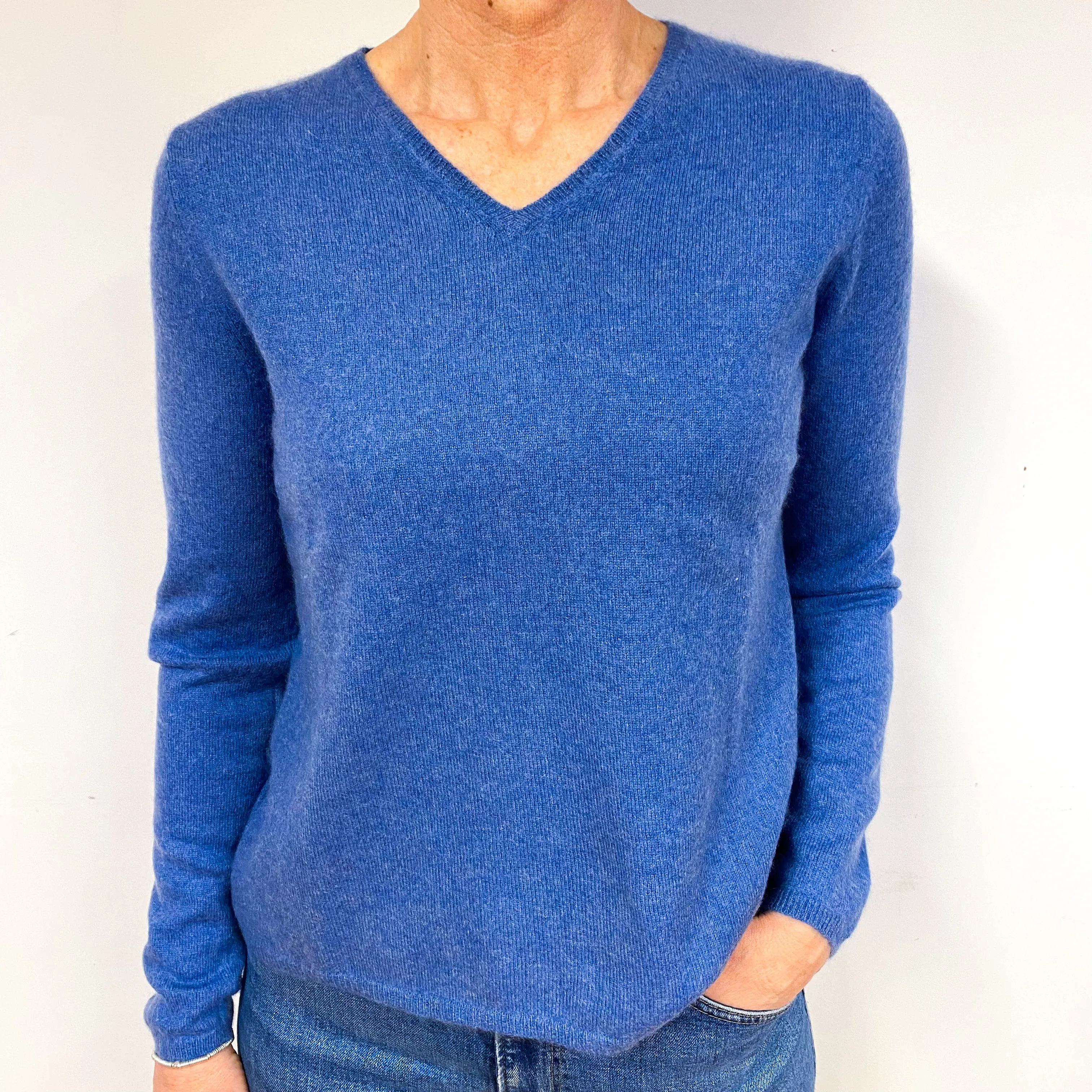 Air Force Blue Cashmere V-Neck Jumper Medium