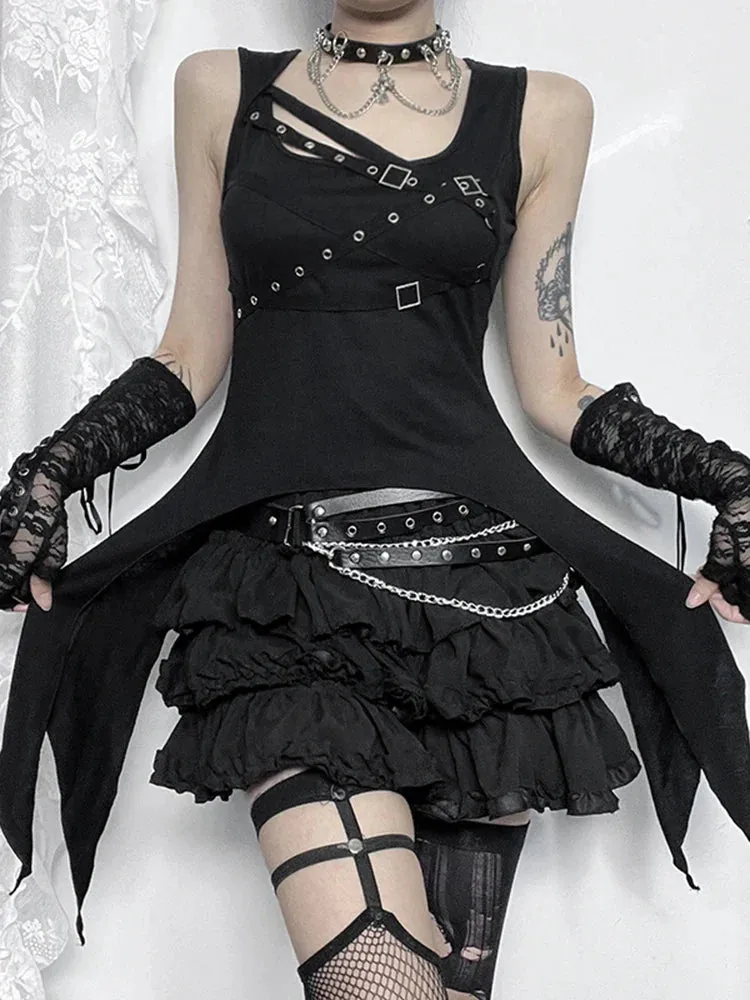 Alt Goth Cyber Y2K Gothic Eyelet Bandage Crop Top