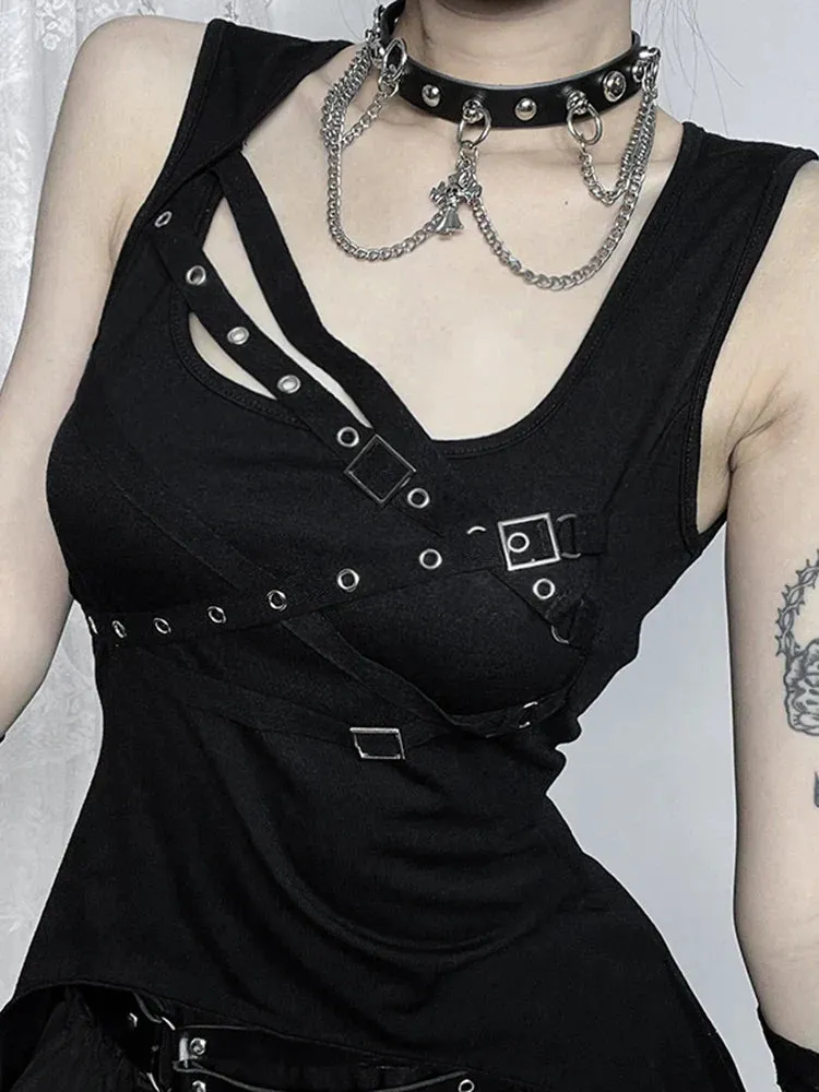 Alt Goth Cyber Y2K Gothic Eyelet Bandage Crop Top