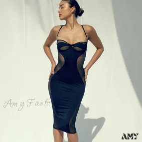 Amy Fashion - Mesh Skinny Clubwear Lady Vintage Bodycon Dress