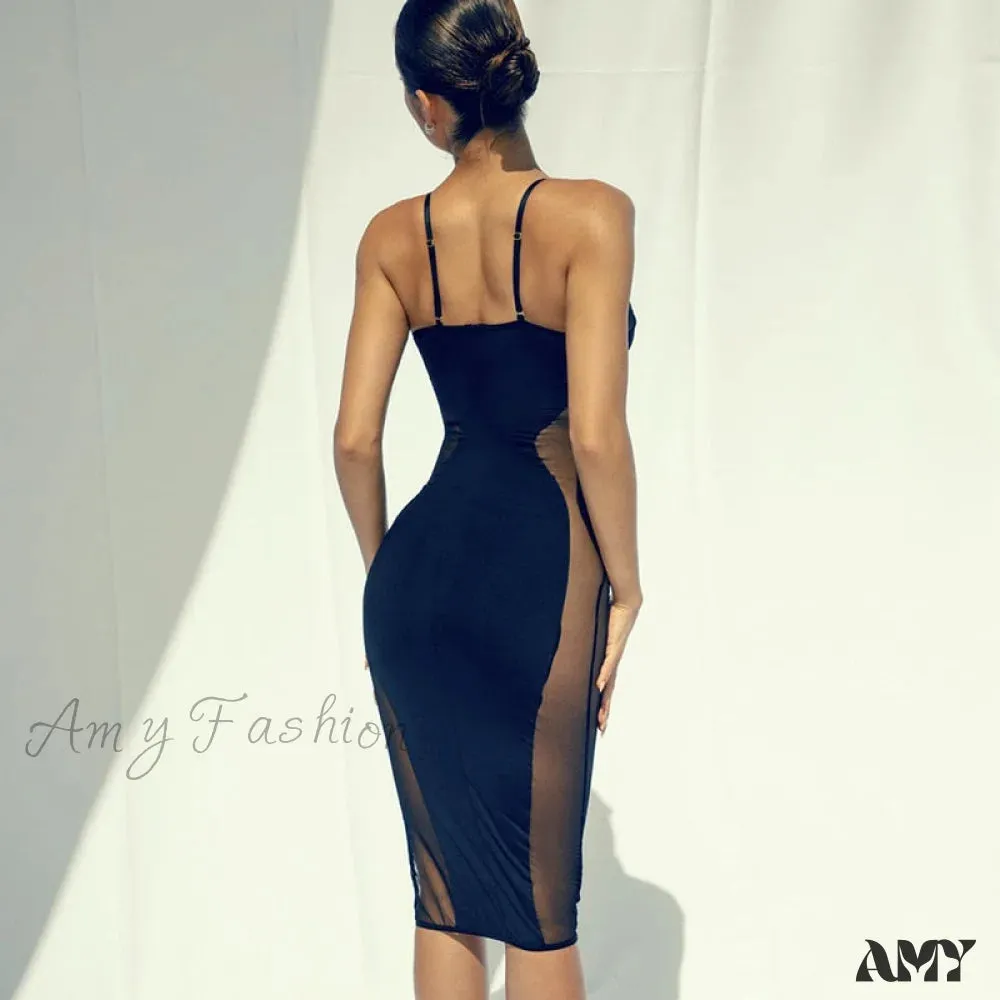 Amy Fashion - Mesh Skinny Clubwear Lady Vintage Bodycon Dress