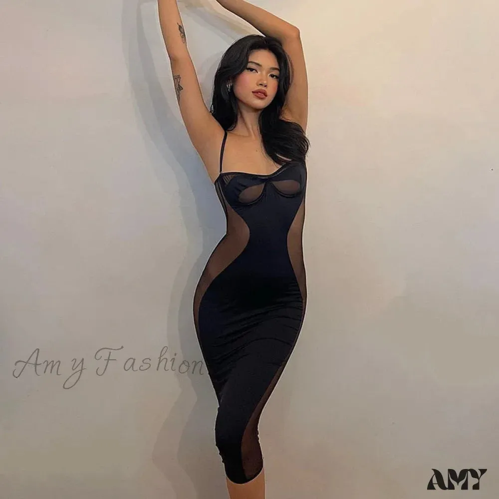 Amy Fashion - Mesh Skinny Clubwear Lady Vintage Bodycon Dress