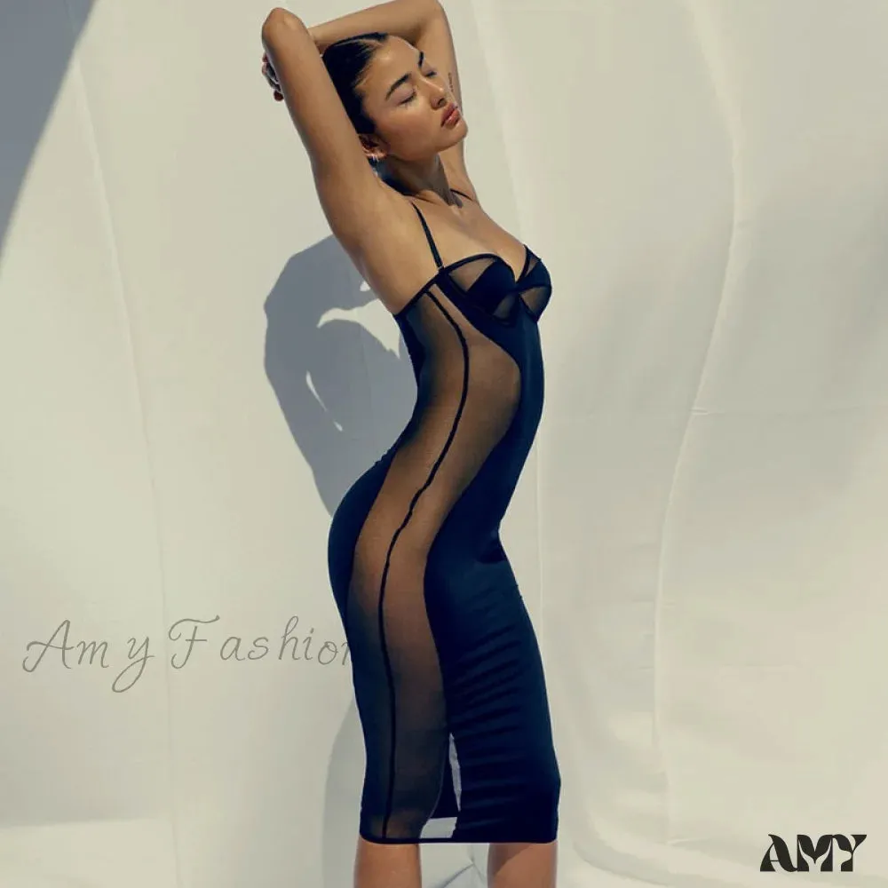 Amy Fashion - Mesh Skinny Clubwear Lady Vintage Bodycon Dress