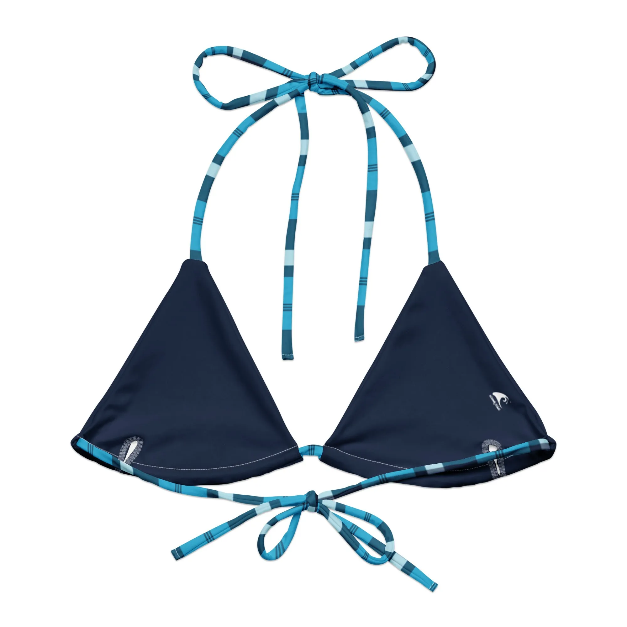 Aqua Blue and Navy Blue Preppy Surfer Girl Plaid String Bikini