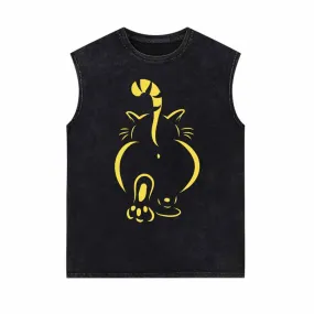 Ass Of A Fat Cat With Tail Up Vintage Washed Vest Top