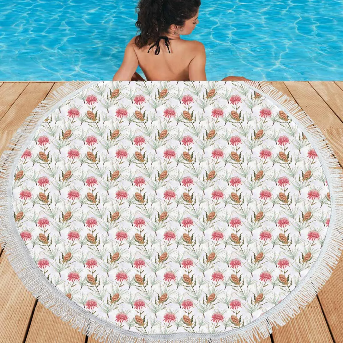 Australian Wattle Large Print  Circular Beach Shawl 59"