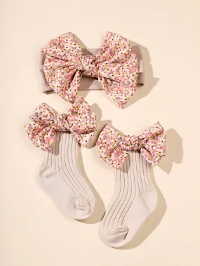 Baby Bow Decor Hair Band Socks