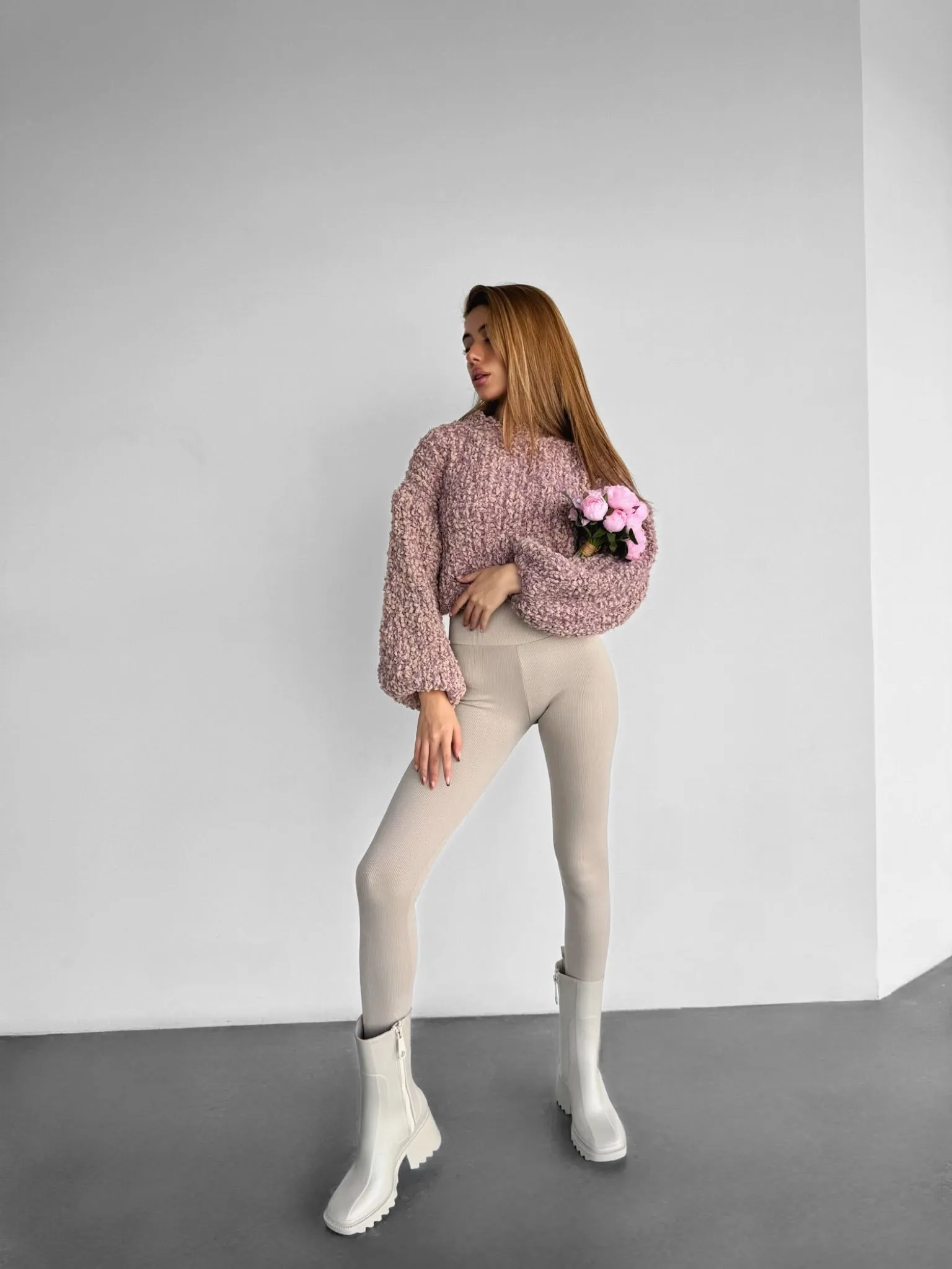 Balloon Crop Sweater - Pouder