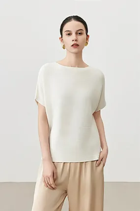 Batwing Sleeve Silk Blend Boat Neck Knit Top