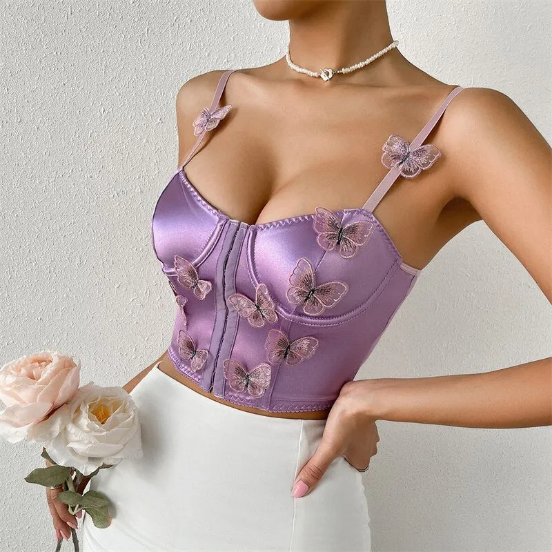 BerriesJam - 2024 Stain Butterfly Appliques Y2K Corset Top