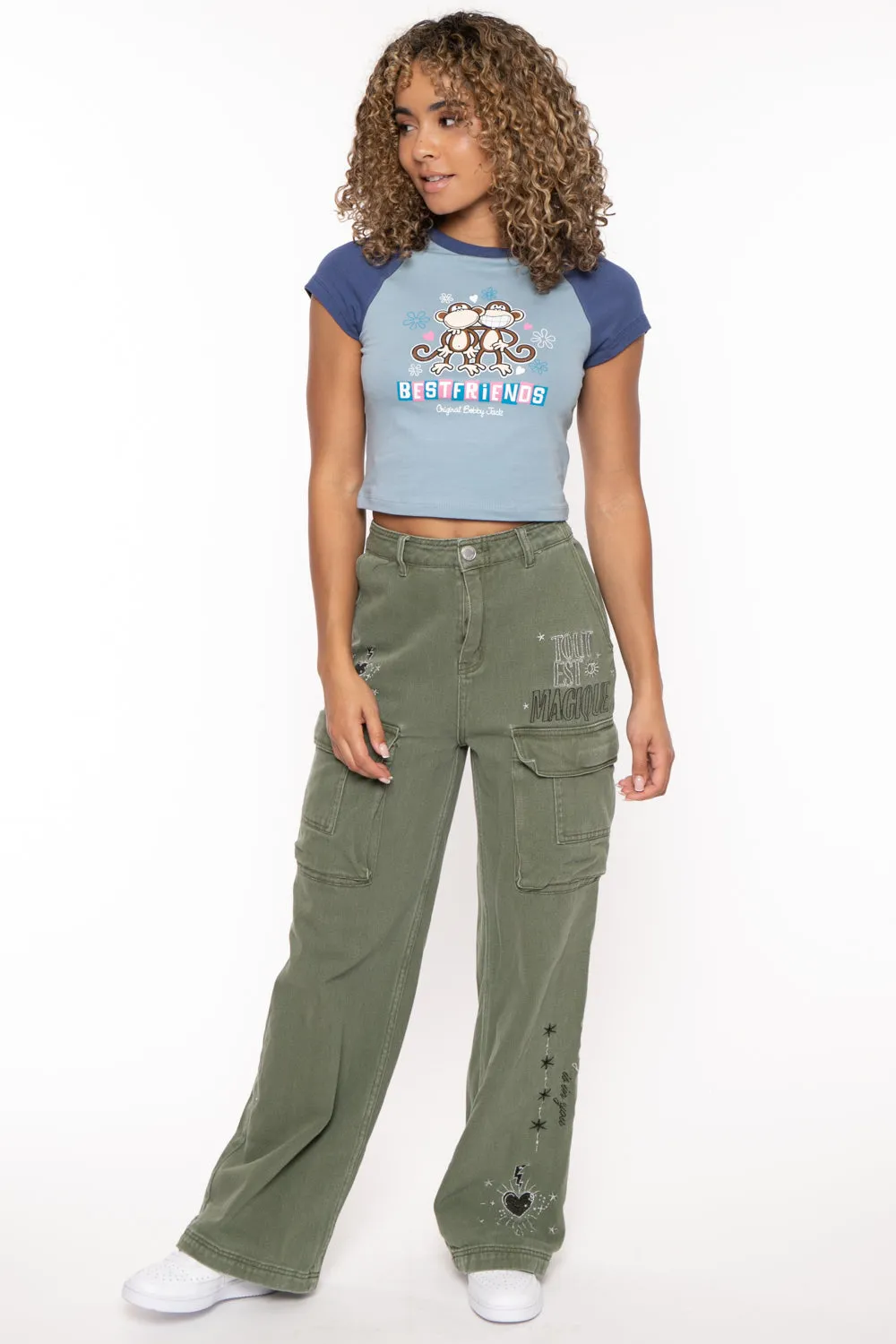 Best Friends - Bobby Jack Crop Raglan Top - Blue