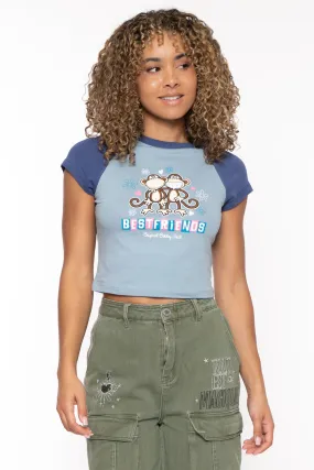 Best Friends - Bobby Jack Crop Raglan Top - Blue