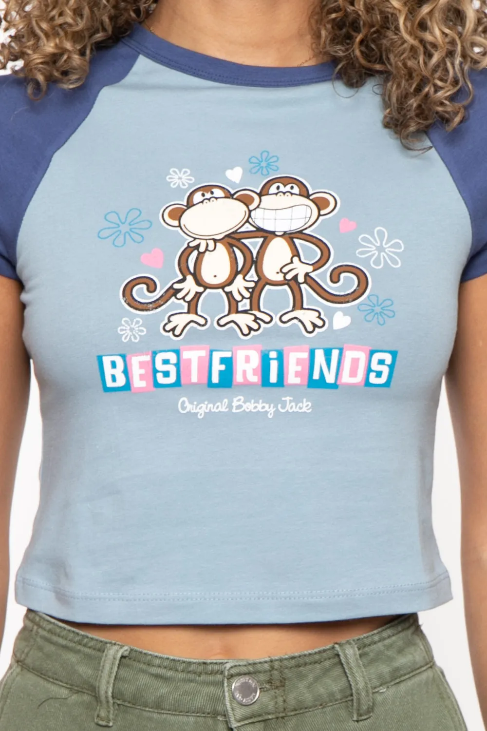 Best Friends - Bobby Jack Crop Raglan Top - Blue