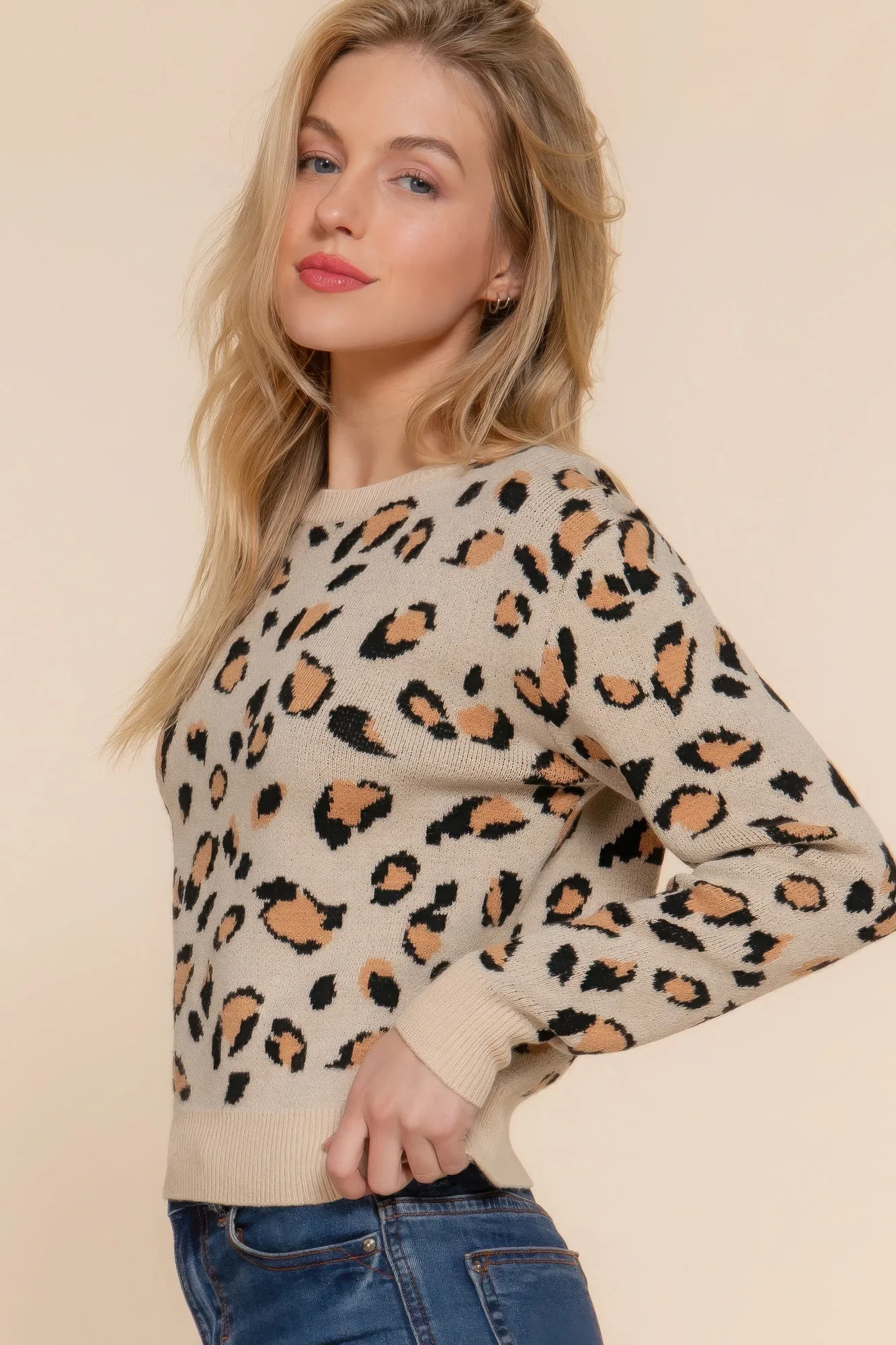 Betty's Long Slv Animal Jacquard Sweater