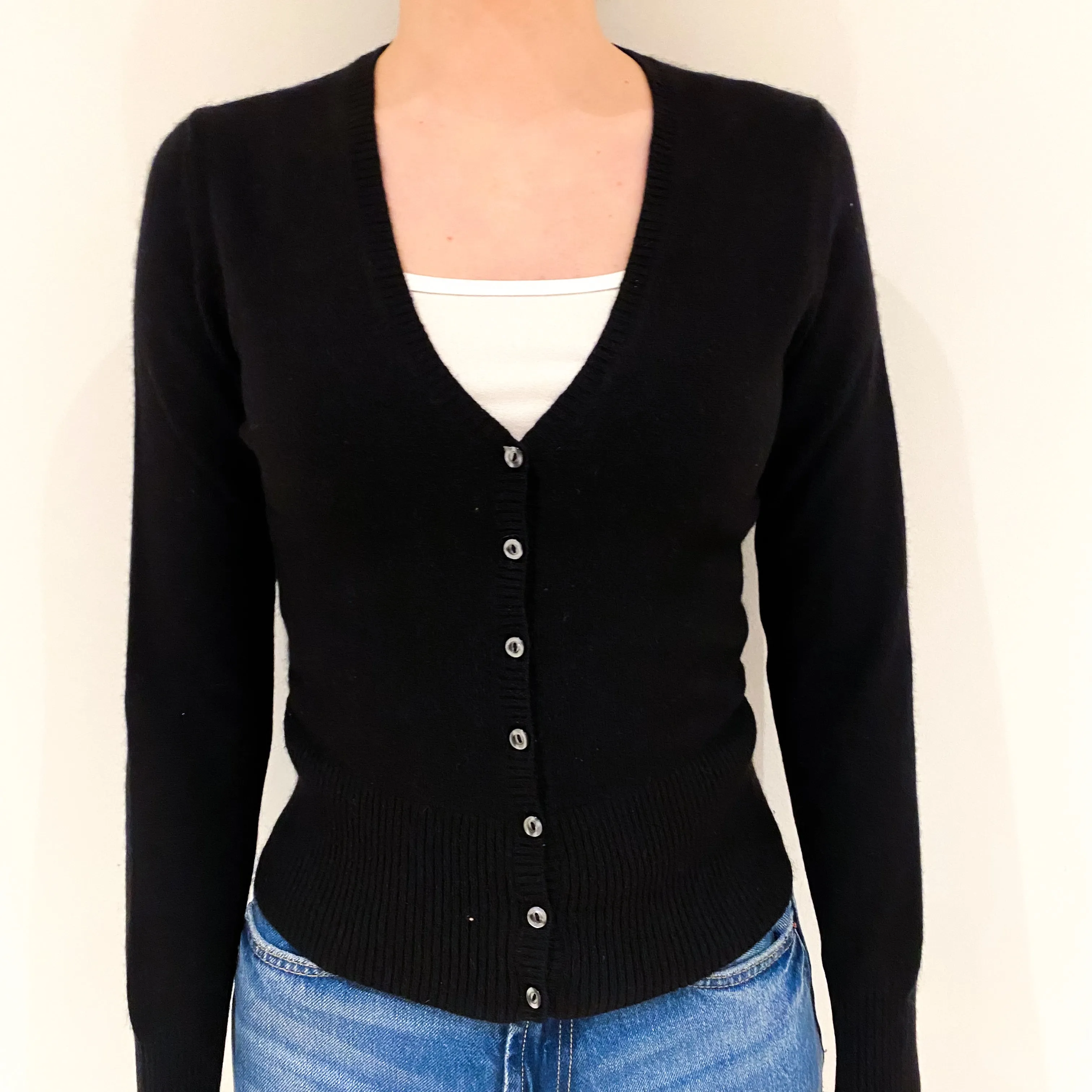 Black Cashmere V Neck Cardigan Extra Small