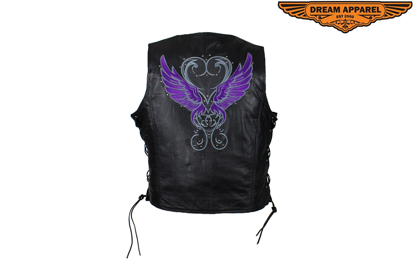 Black Gun Pocket Vest with Studded Flying Gray Heart