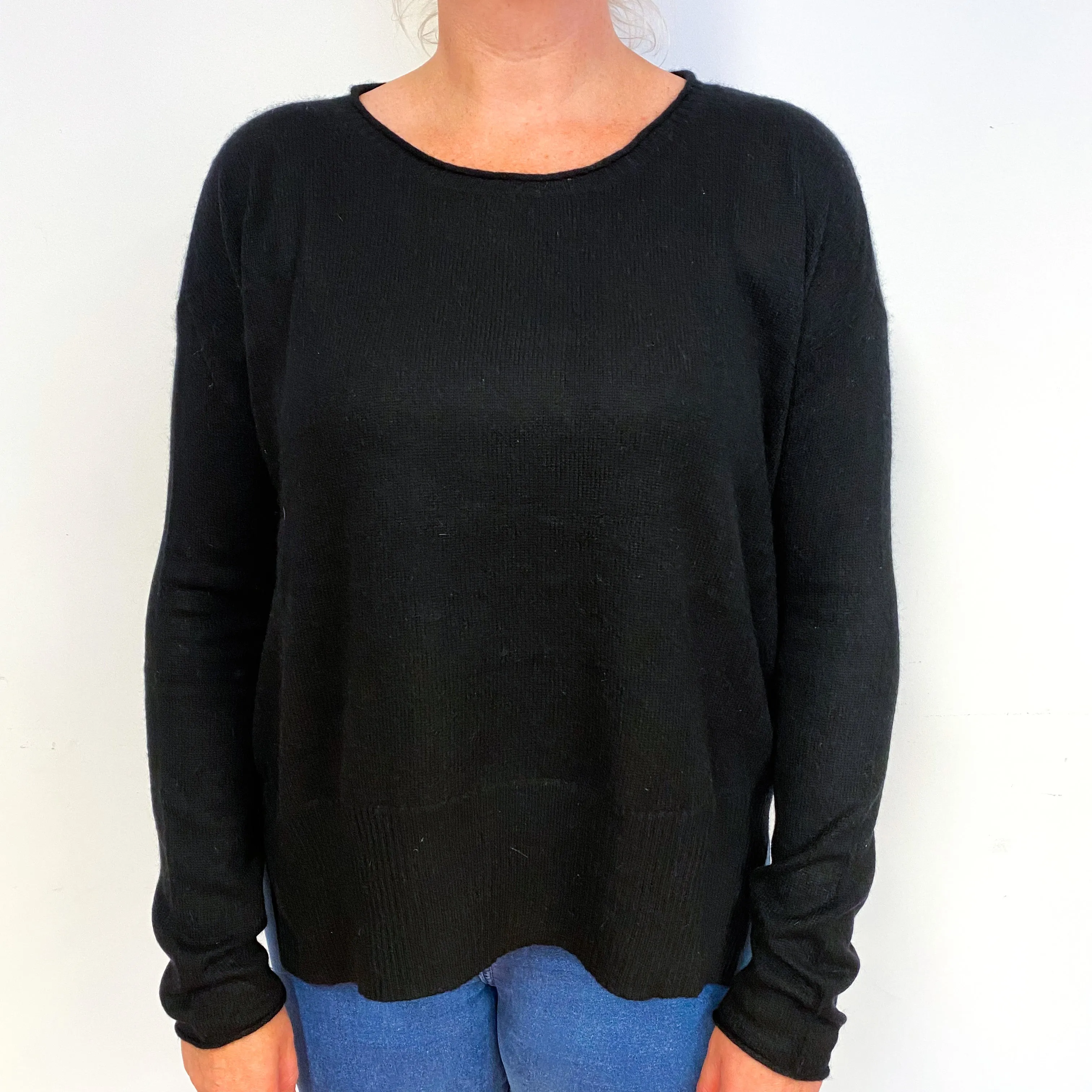 Black Slouchy Cashmere Crew Neck Jumper Large