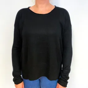 Black Slouchy Cashmere Crew Neck Jumper Large