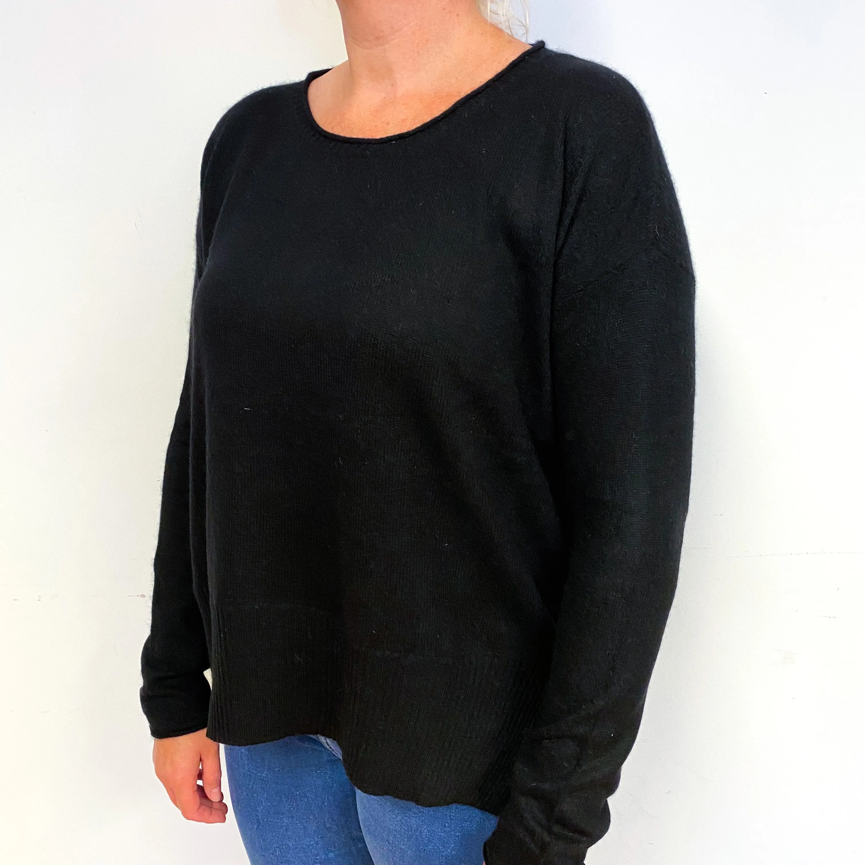 Black Slouchy Cashmere Crew Neck Jumper Large