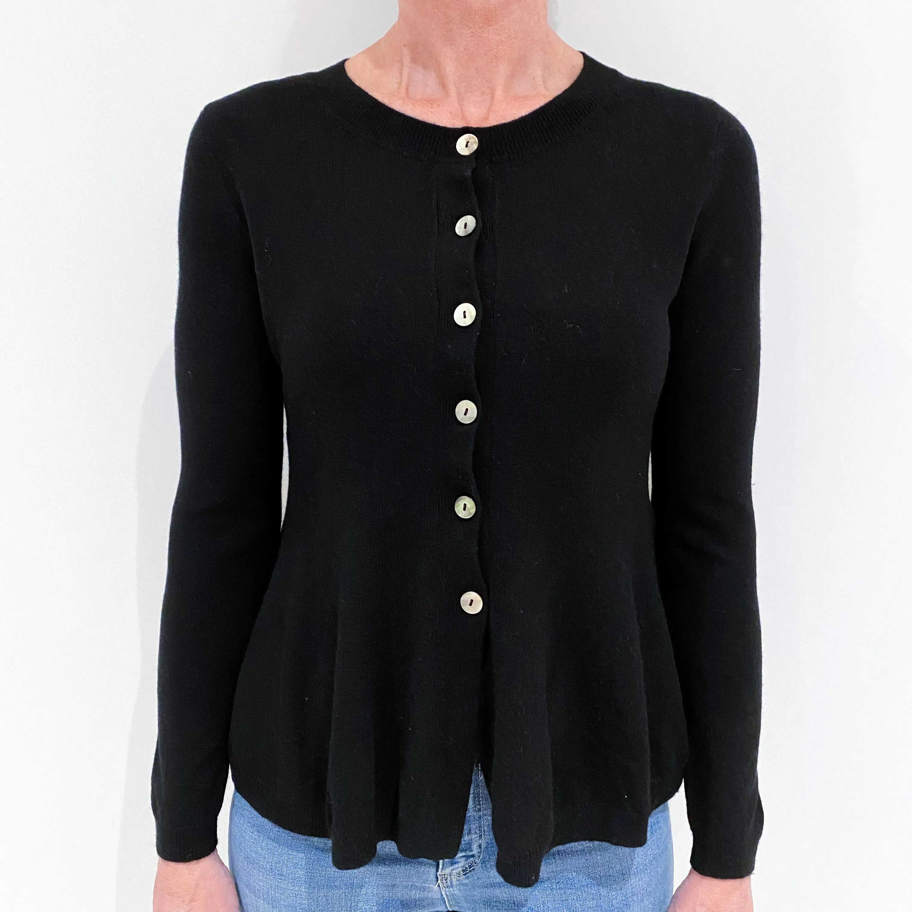 Black Swing Hem Cashmere Crew Neck Cardigan Small