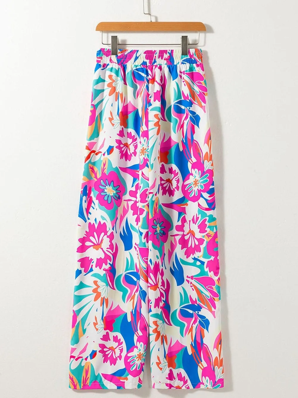 Bohemian Rose Red Floral Print Wide Leg Trousers