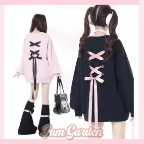 Bow Tie Heart Embroidery Loose Sweet Cool Hot Girl Casual All-Match Top Long-Sleeved Sweater