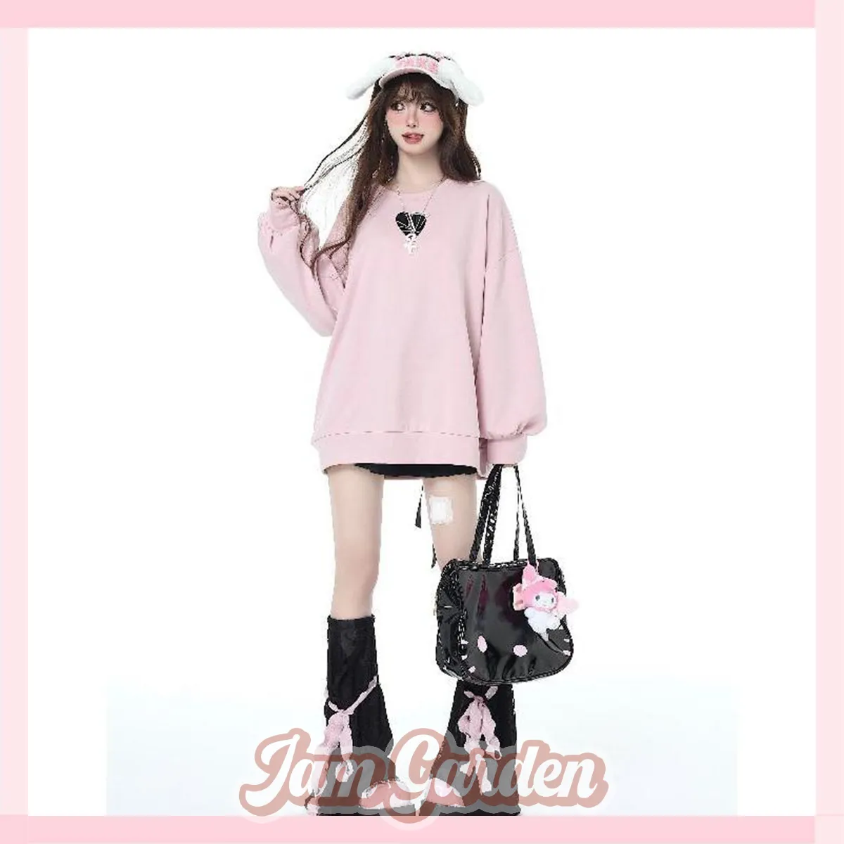 Bow Tie Heart Embroidery Loose Sweet Cool Hot Girl Casual All-Match Top Long-Sleeved Sweater