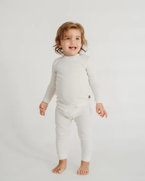 Boys Soft & Cozy Thermal 2-Piece Long Johns | Forest Green w- Baby Blue Stitch