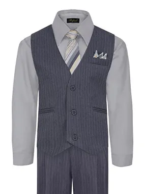 Boys Vest Pants Pinstriped 5 Piece Set With Shirt And Tie - Gray / Silver