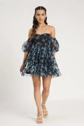 Brandy Mini Dress in Blue Floral