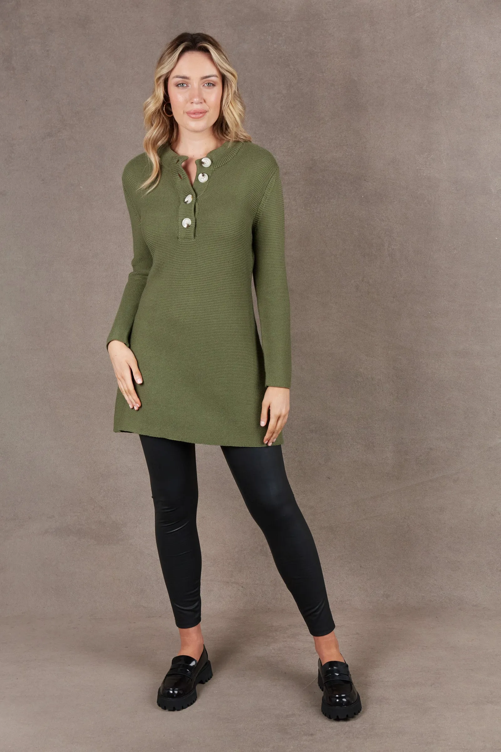 Britons Button Knit Top/Dress - Moss