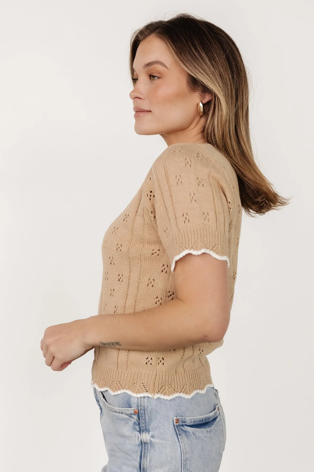 Britt Pointelle Knit Top | Natural   Ivory