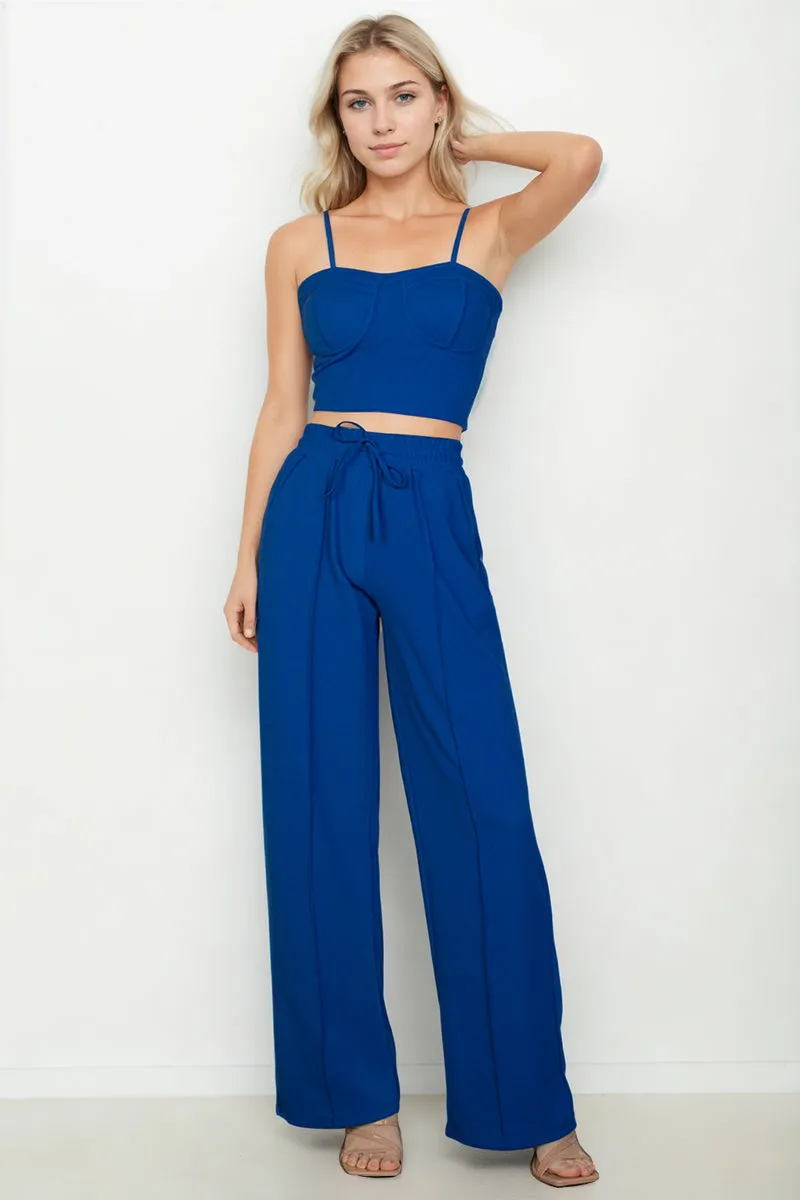 Bustier Crop Cami Top & Slant Pocket Straight Pants