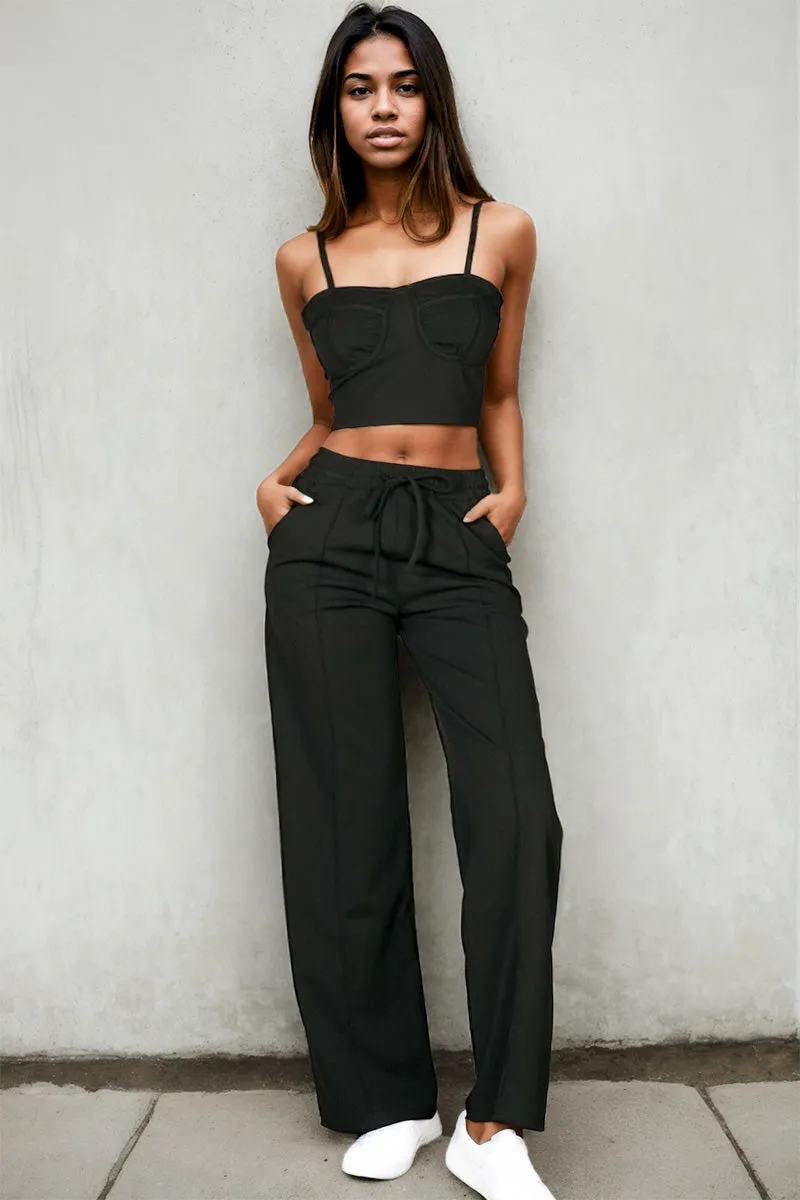 Bustier Crop Cami Top & Slant Pocket Straight Pants