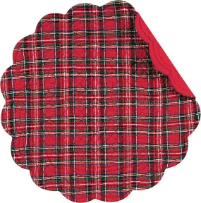 C & F Quilted Products Red Tartan Plaid Reversible Christmas Round Holiday Placemat-Set of 6