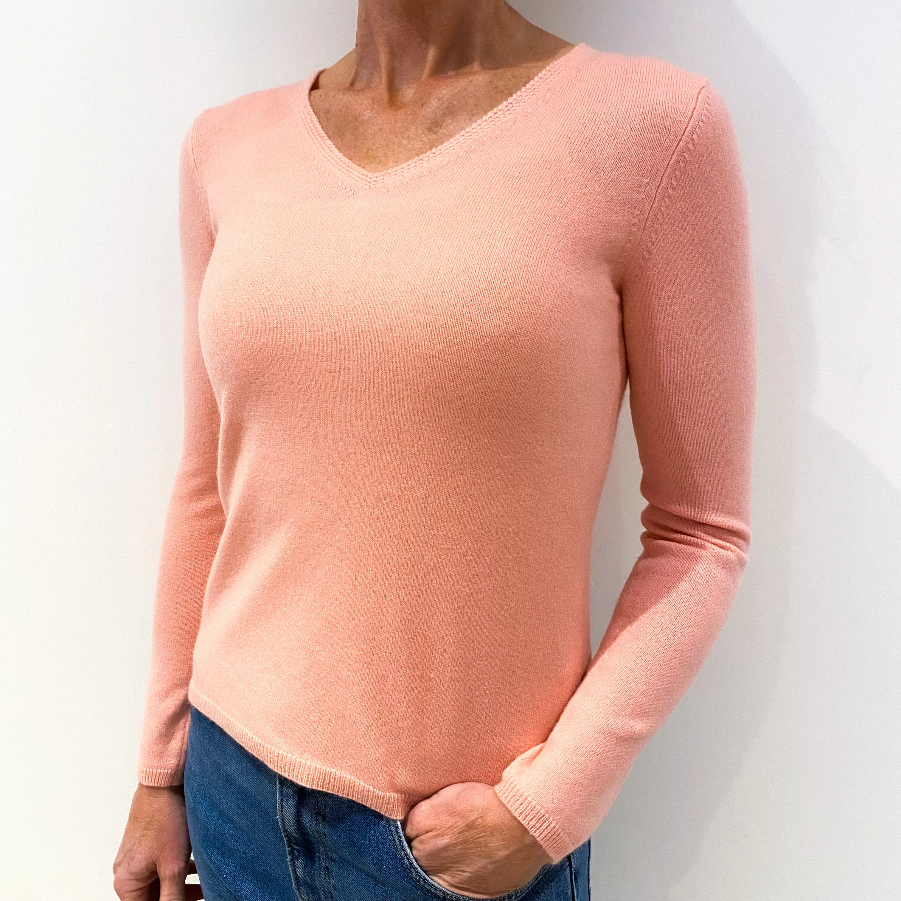 Candy Pink Cashmere V-Neck Jumper Small