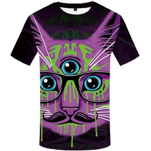 Cat T shirts Men Animal T shirts Funny Purple Tshirts Novelty Graffiti Tshirt Printed Gothic Tshirts Cool Short Sleeve summer