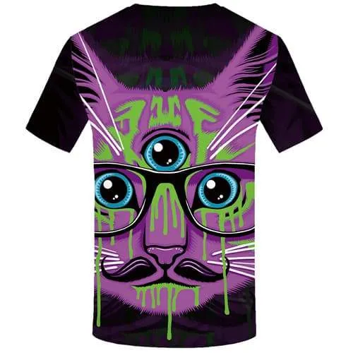 Cat T shirts Men Animal T shirts Funny Purple Tshirts Novelty Graffiti Tshirt Printed Gothic Tshirts Cool Short Sleeve summer