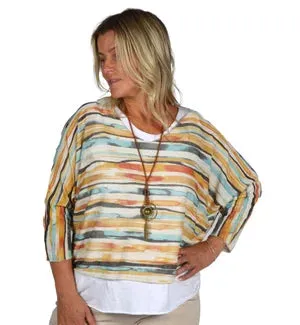 CATHERINE LILLY ITG19005GRBE 2 Piece Set Stripe Tunic - Yellow Mix