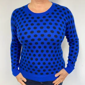 Cobalt Blue Spotty Cashmere Crew Neck Jumper Large