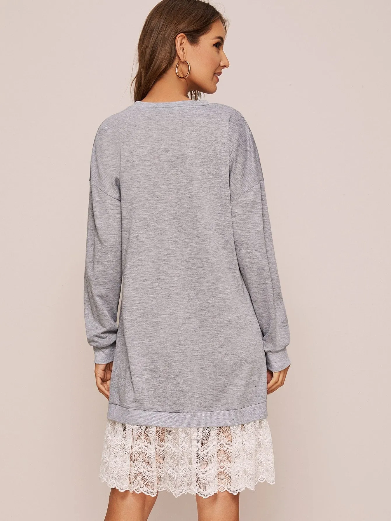 Contrast Lace Hem Sweatshirt Dress