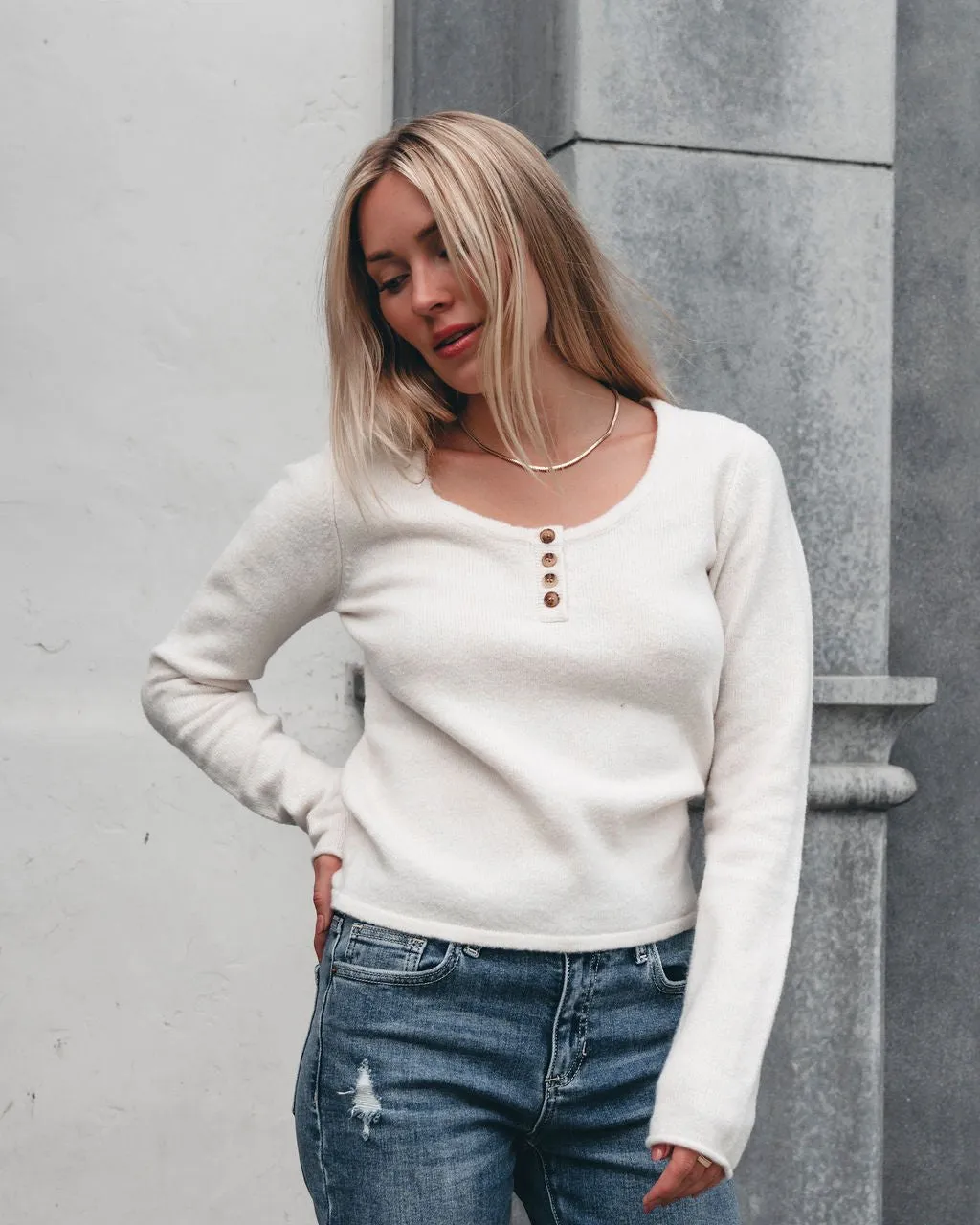 Cozy Brushed Button Up Sweater - Cream - FINAL SALE