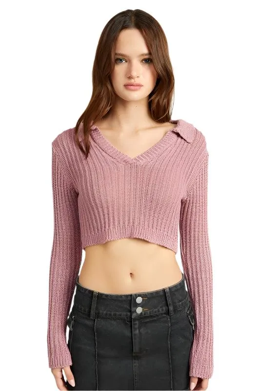 Cropped Collar Knit Top