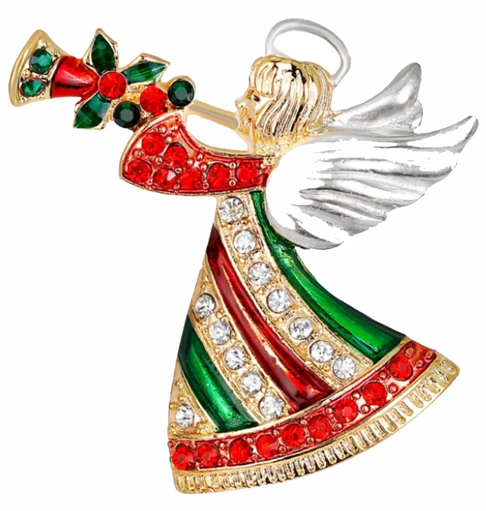 Crystal Herald Angel Christmas Brooch